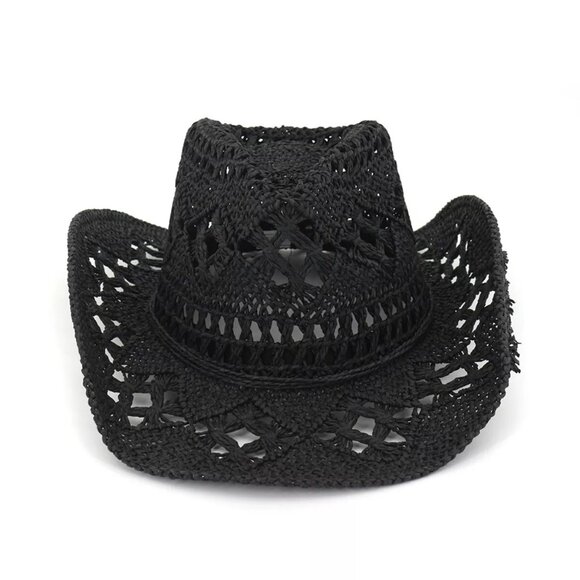 Black Western Cowboy Cowgirl Straw Hat Sun Summer Beach Party Rodeo, Womens Mens main image 4